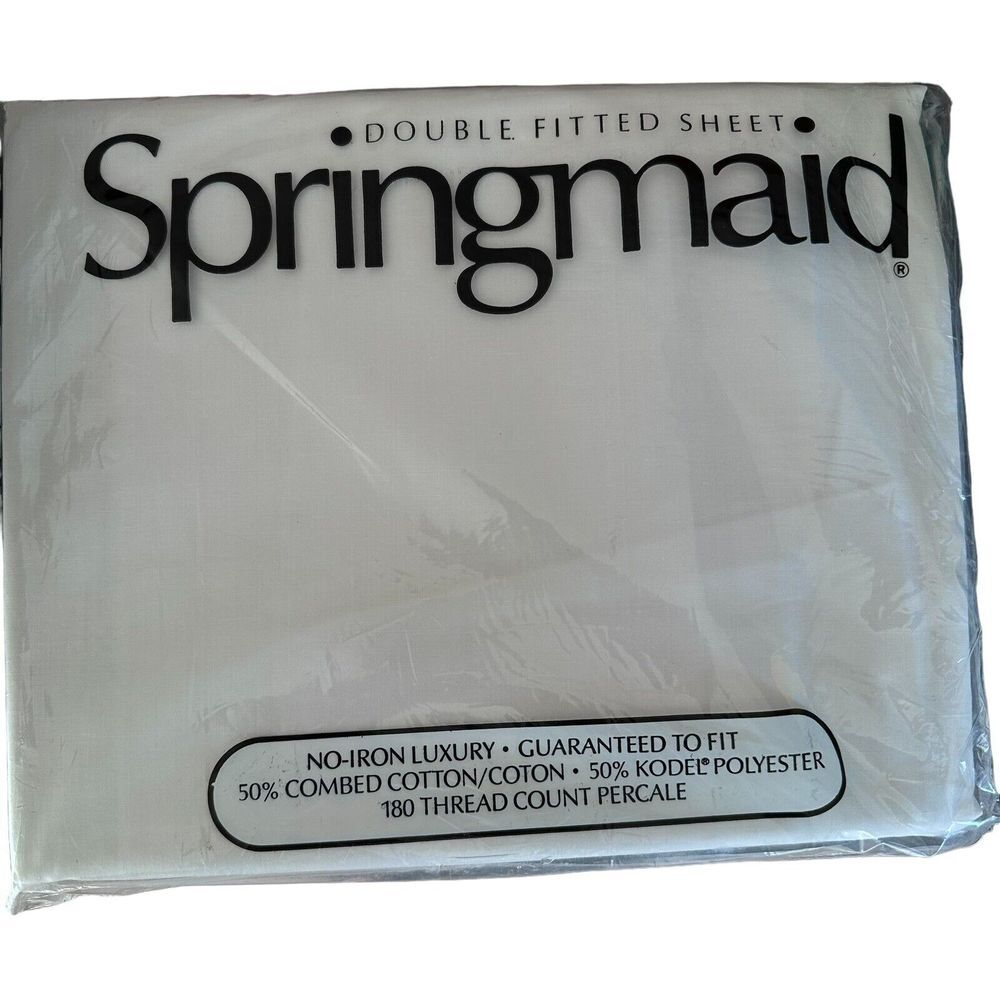 Vtg Springmaid Ivory No Iron Percale‎ Double Fitted Sheet USA NIP